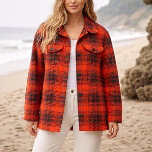 OUTERKNOWN Women's SZ S Cloud Weave Shirt Jacket Red Black Optic Buffalo Plaid